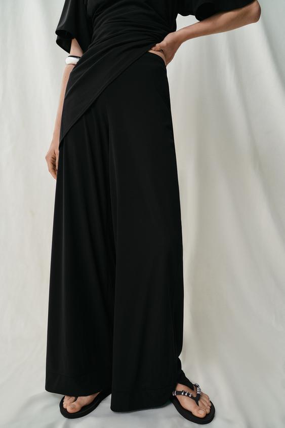 Yırtmaçlı krepe straight fit pantolon