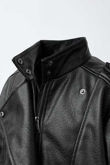 BLOUSON CROISÉ EN MATIÈRE SYNTHÉTIQUE - Noir de Zara
