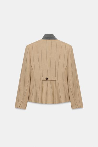 ZW COLLECTION STRIPED BLAZER WITH LINEN - Mid-camel by Zara - Image 8