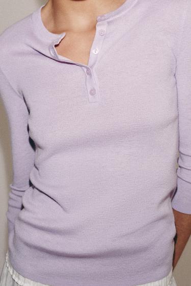 KNIT JUMPER WITH BUTTONS - Light lilac by Zara
