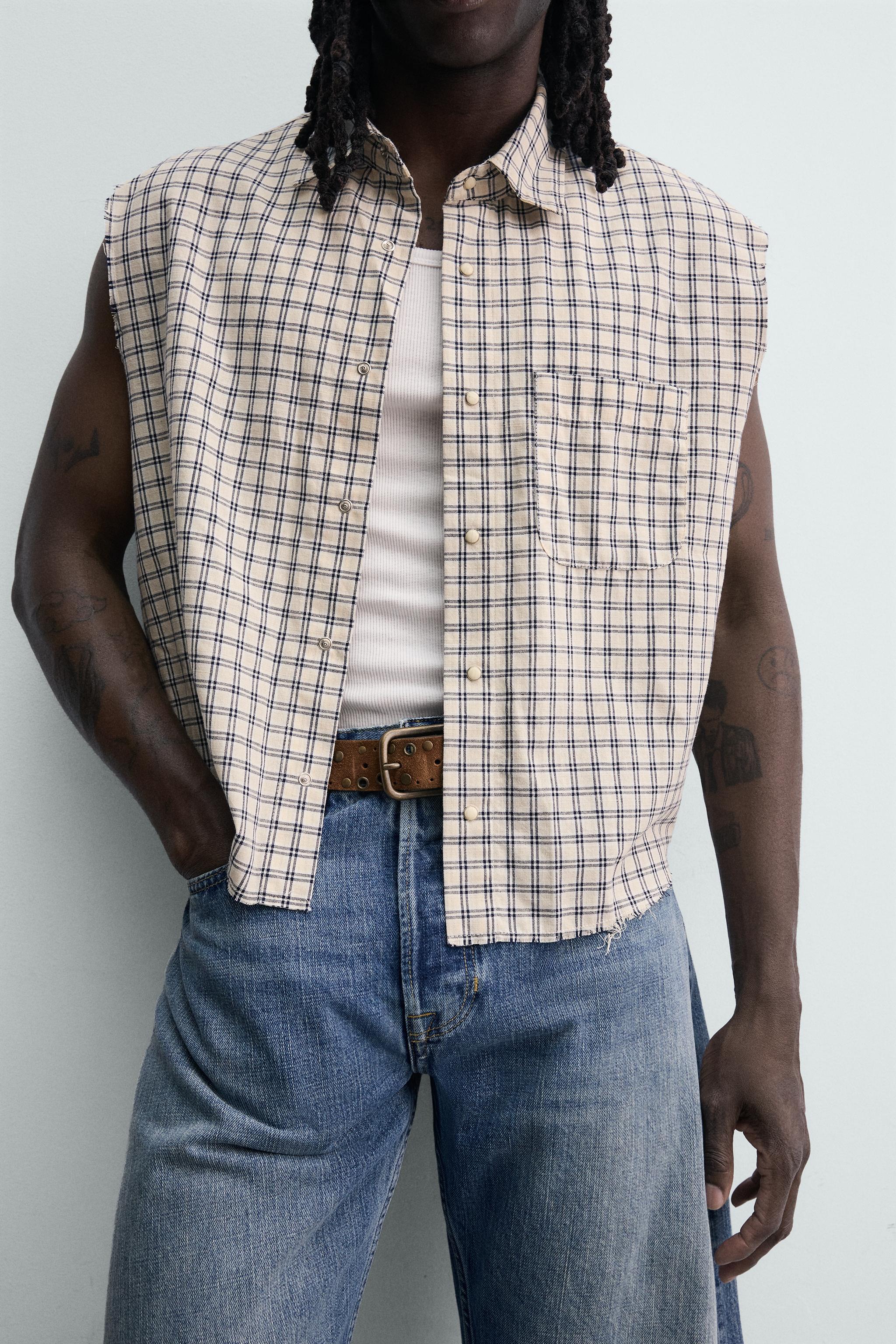BOXY FIT PLAID TANK SHIRT