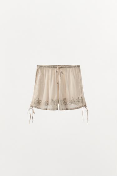 EMBROIDERED BEADED SHORTS - Oyster-white by Zara - Image 1