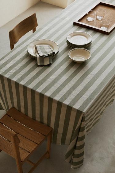 Zara DYED THREAD STRIPED TABLECLOTH - Bluish