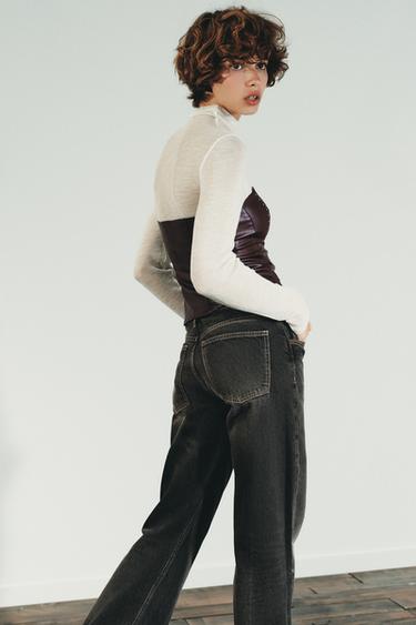 STUDDED FAUX LEATHER BANDEAU TOP - Burgundy by Zara - Image 3
