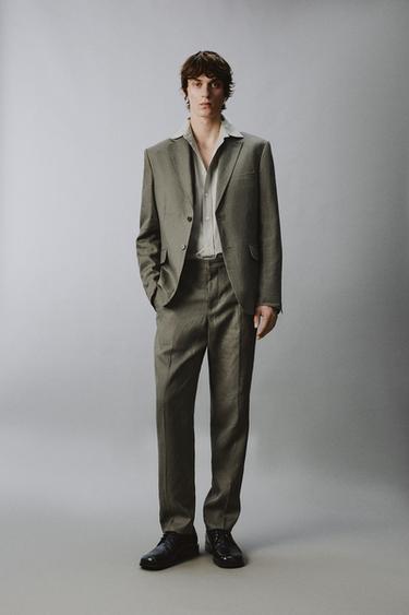 Zara 100% 亞麻西裝外套 - 淡綠色