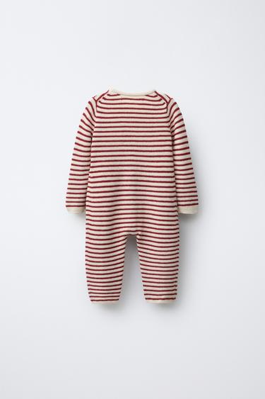 KNIT STRIPED JUMPSUIT WITH EMBROIDERED TREE - Burgundy by Zara - Image 1