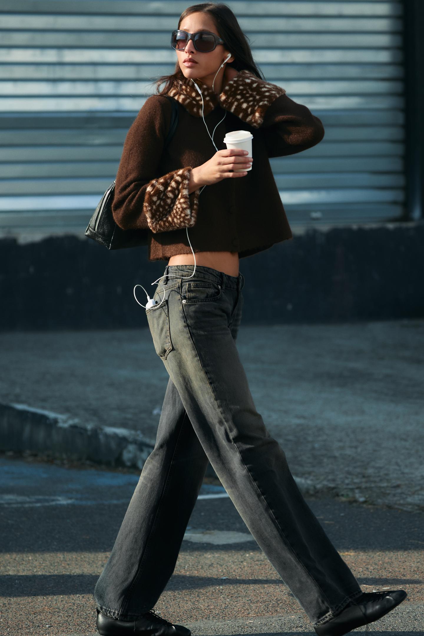 Женский кардиган Zara Cardigan with Faux Fur Trim, цвет: Коричневый — фото 3