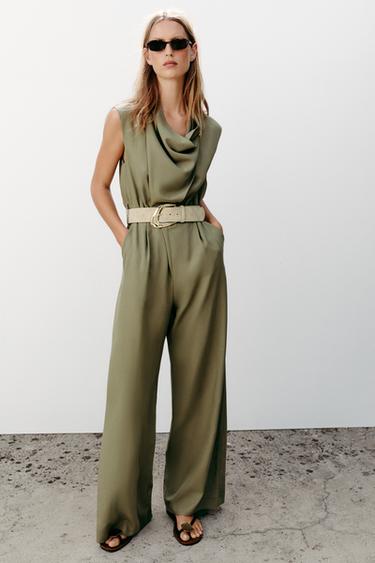 LONG JUMPSUIT WITH BELT - Light khaki by Zara - Image 0