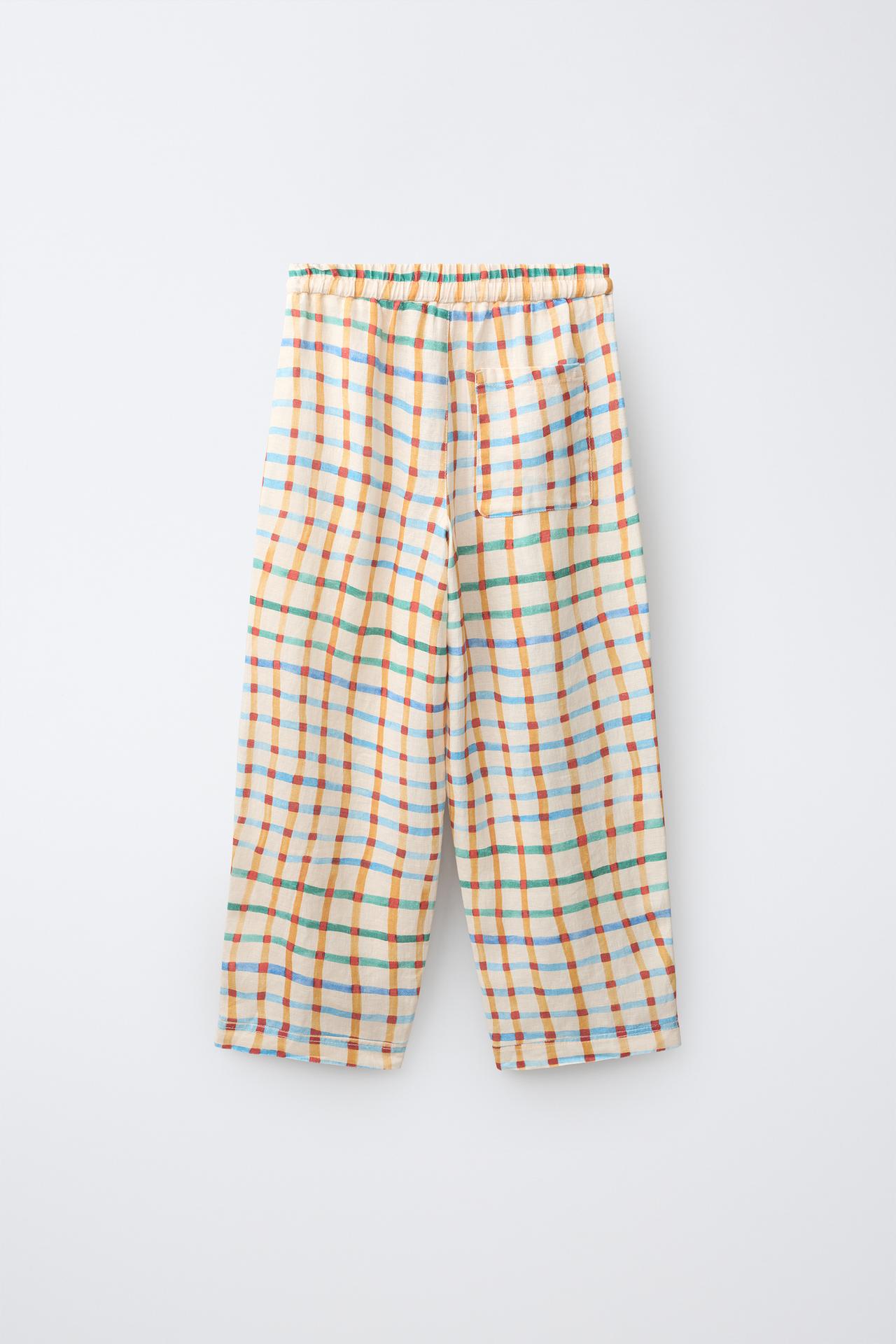 CLARA CEBRIAN 100% LINEN PLAID RELAXED PANTS © — Ecru