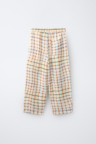 PANTALON RELAXED À CARREAUX 100 % LIN CLARA CEBRIAN © - Écru de Zara - Image 1