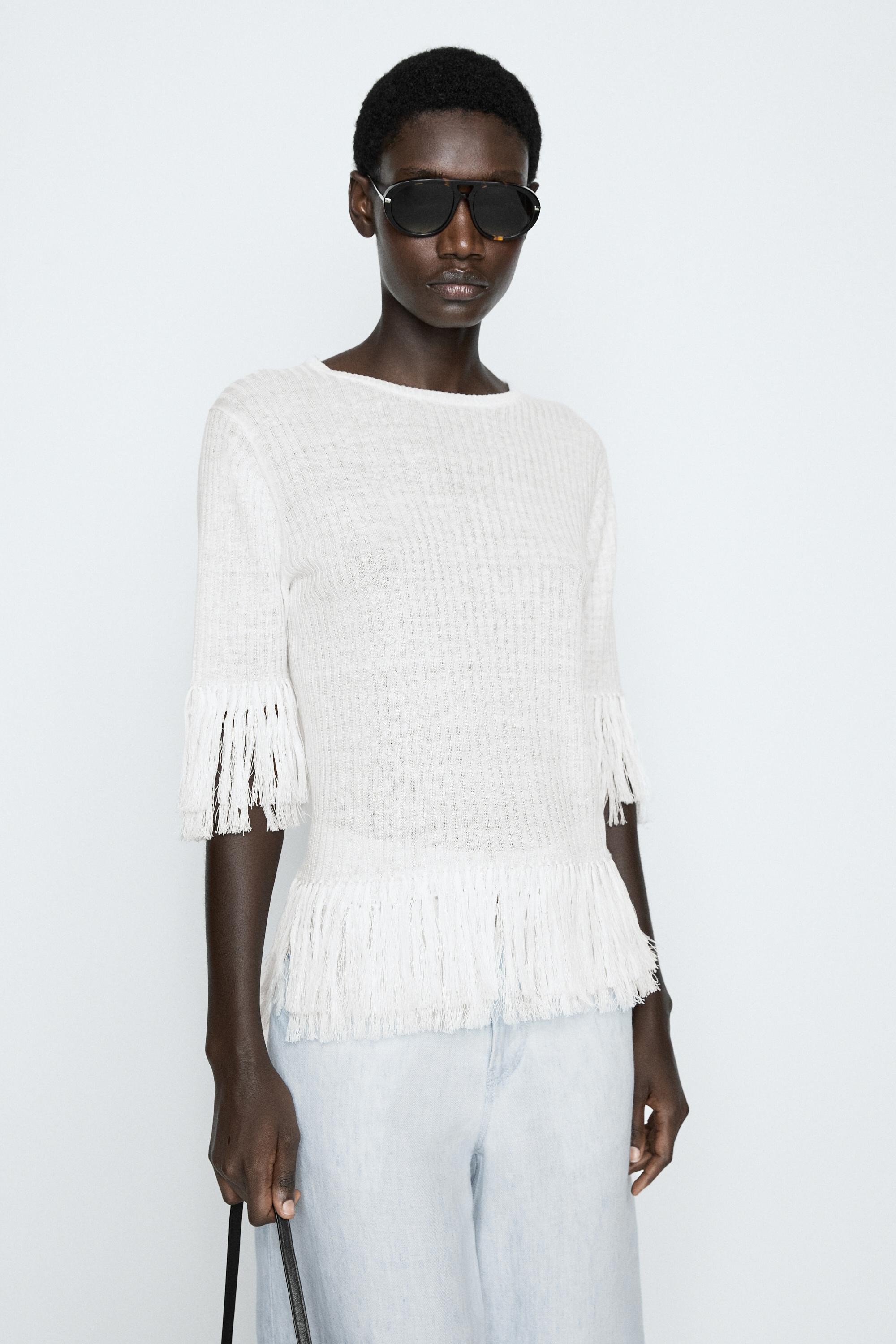 Fringe detail knit sweater - STUDIO