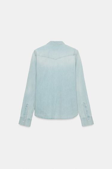 CHEMISE EN JEAN DÉLAVÉ COLLECTION ZW - Bleu clair de Zara - Image 6