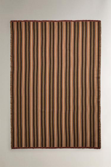 STRIPED COTTON BLANKET - Brown by Zara - Image 0