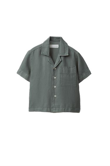 CAMISA BOWLING FLUIDA CON LINO - Marino de Zara