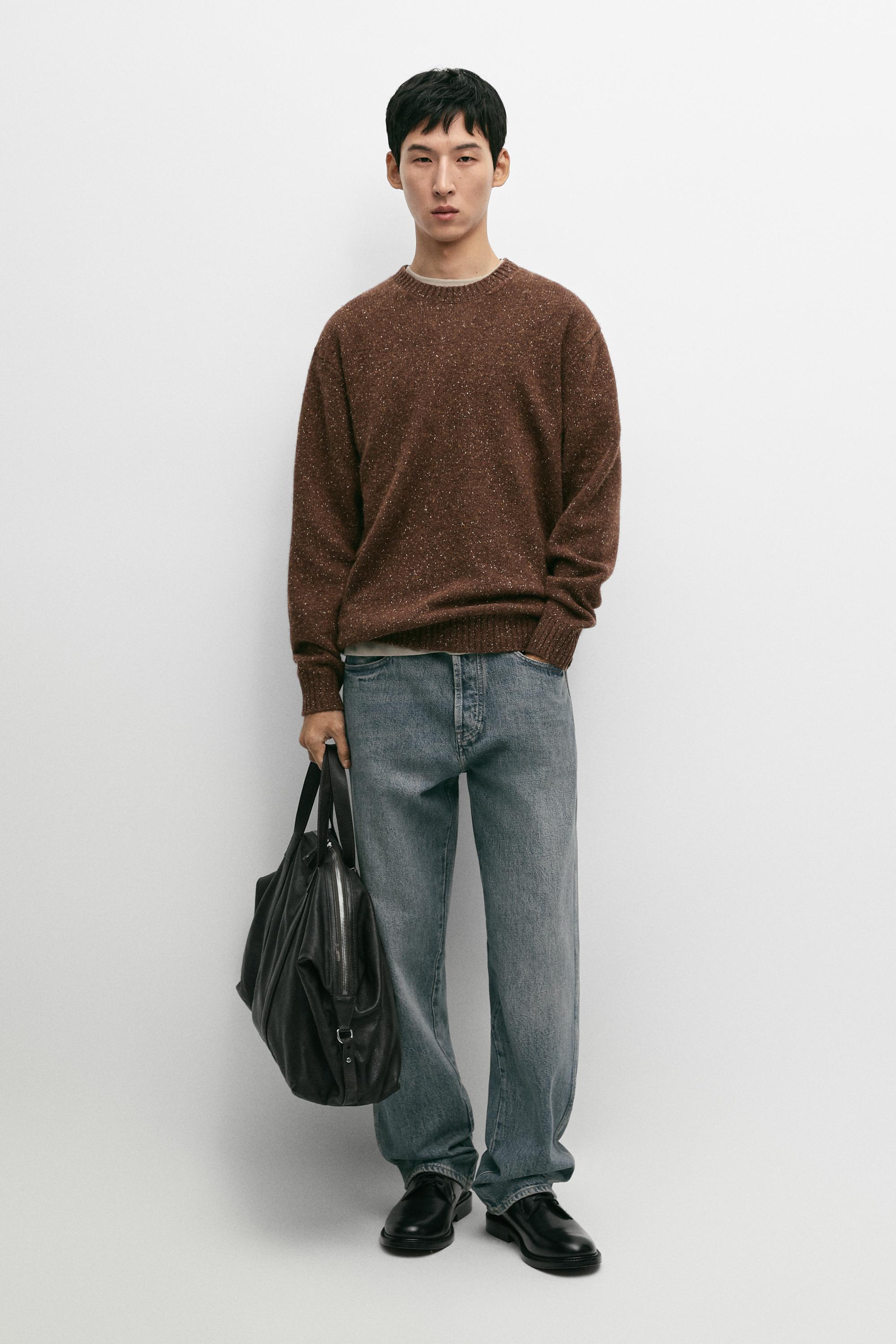 Flecked wool-blend knit sweater