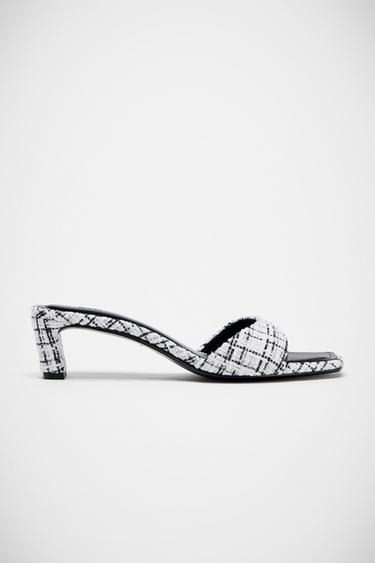 صندل بكعب من القماش - أبيض صدفي الخاص بـ Zara