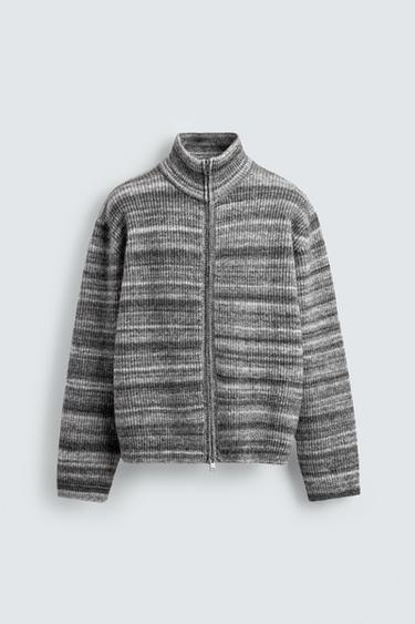 CASACO DE MALHA JACQUARD ÀS RISCAS - Cinzento da Zara