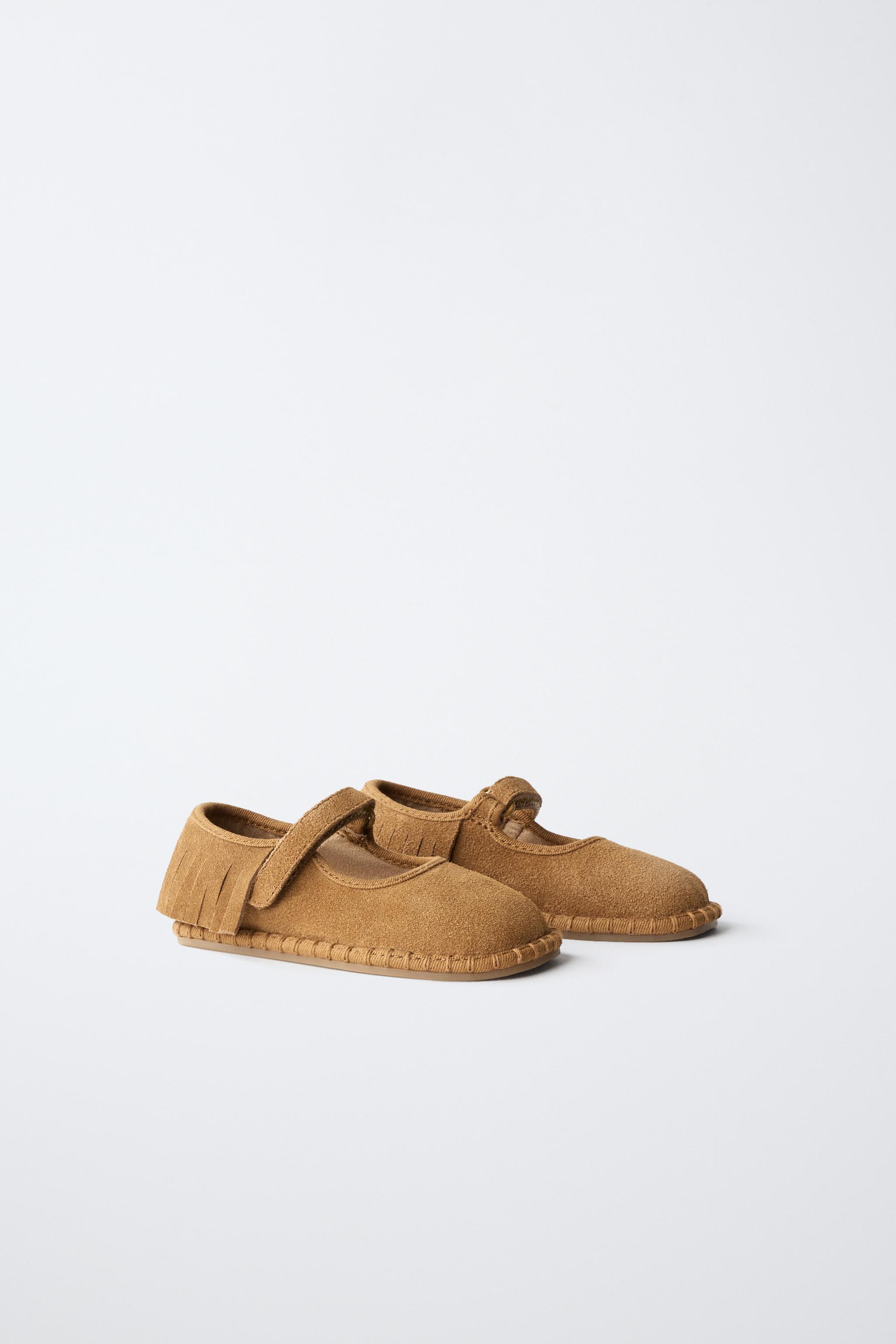LEATHER FRINGED BAREFOOT BALLET FLATS — Brown
