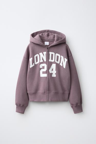 SUDADERA CAPUCHA ESTAMPADO - Burgundy de Zara - Imagen 0