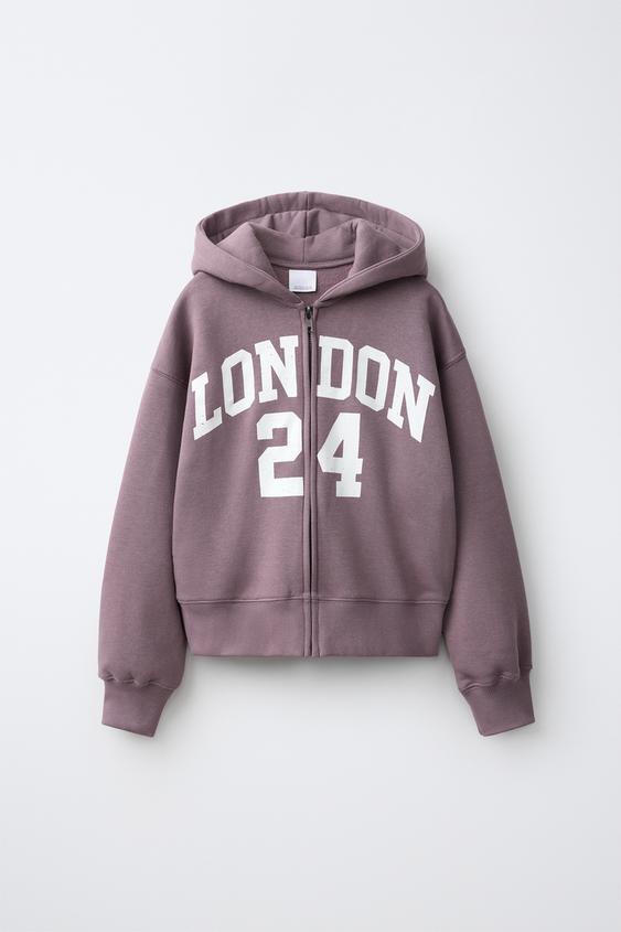 SUDADERA CAPUCHA ESTAMPADO - Burgundy de Zara - Imagen 0
