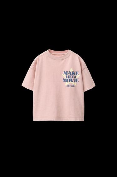 WASHED-EFFECT STAR AND SLOGAN T-SHIRT - Pink by Zara - Image 0