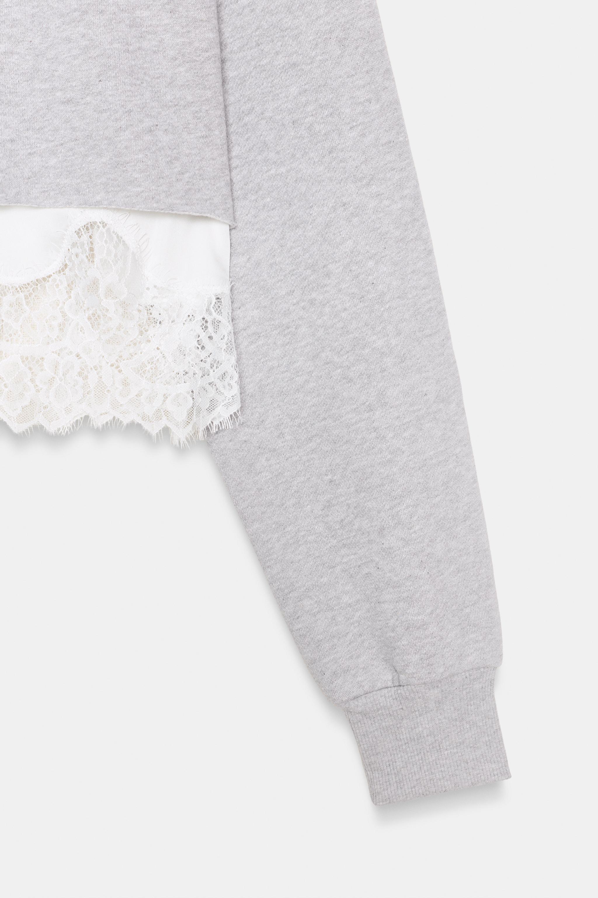 KONTRAST DANTEL DETAYLI CROP SWEATSHIRT - Görsel 8