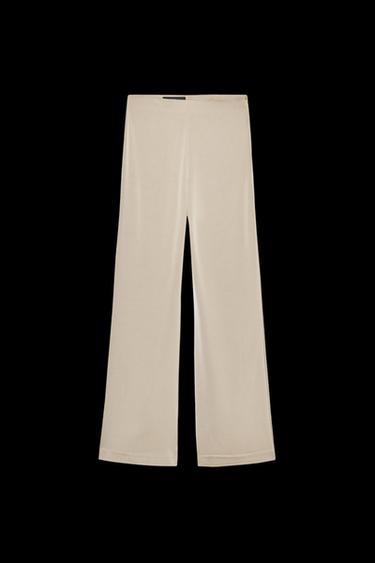 HOSE IN SATINOPTIK MIT HOHEM BUND - Beige / Grün von Zara