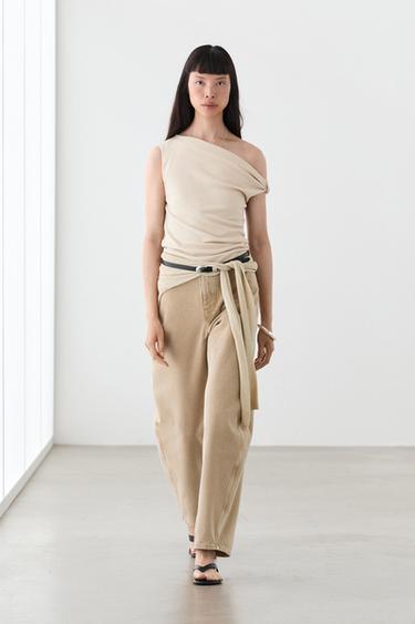 Zara Asymmetric drop sleeve top - Sand - Image 0
