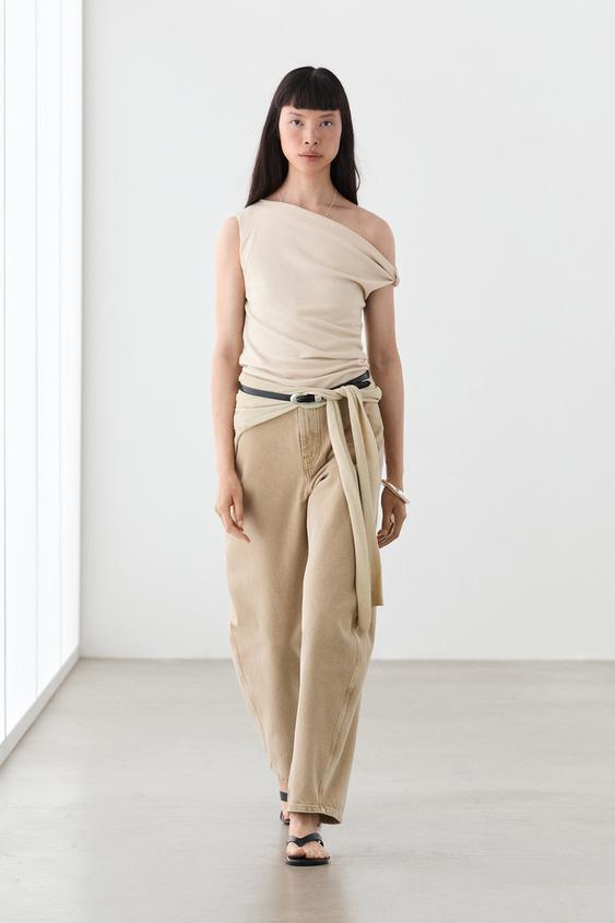 Zara Asymmetric drop sleeve top - Sand - Image 0