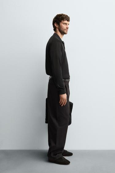 KNIT COTTON-SILK POLO SHIRT - Black by Zara - Image 3