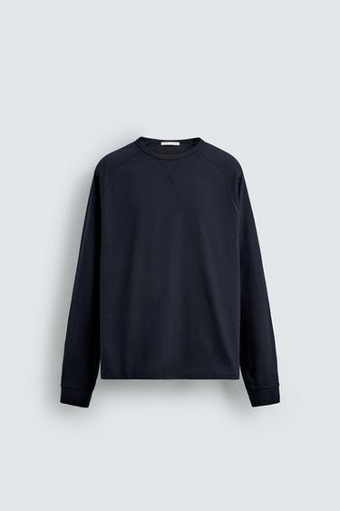 ФУТБОЛКА CREWNECK ЗІ ЩІЛЬНОЇ ТКАНИНИ - Deep blue Zara