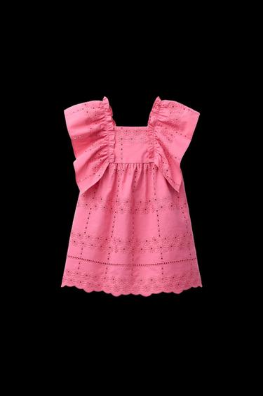 KLEID MIT BLUMENSTICKEREI - Erdbeerrosa von Zara