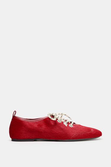 LEATHER BALLERINAS WITH SHEEPSKIN - Red by Zara - Image 0