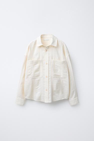 Zara EMBROIDERED SHIRT - Oyster-white