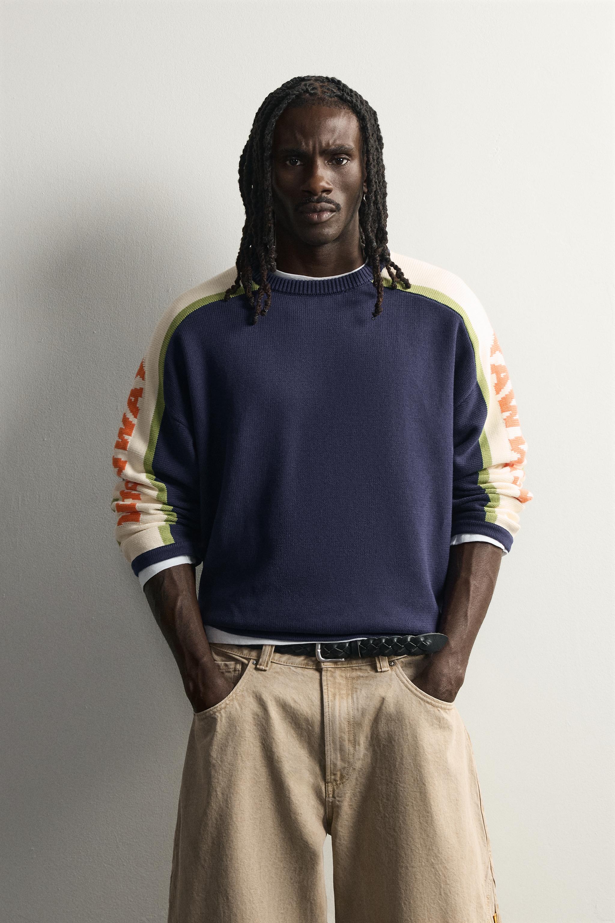 CONTRAST STRIPE JACQUARD JUMPER - Ink blue | ZARA Curaçao / Curazao