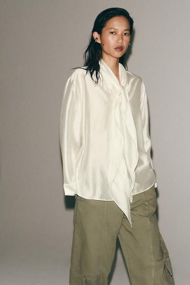 ZW COLLECTION FLOWING SHIRT WITH TIES - White by Zara