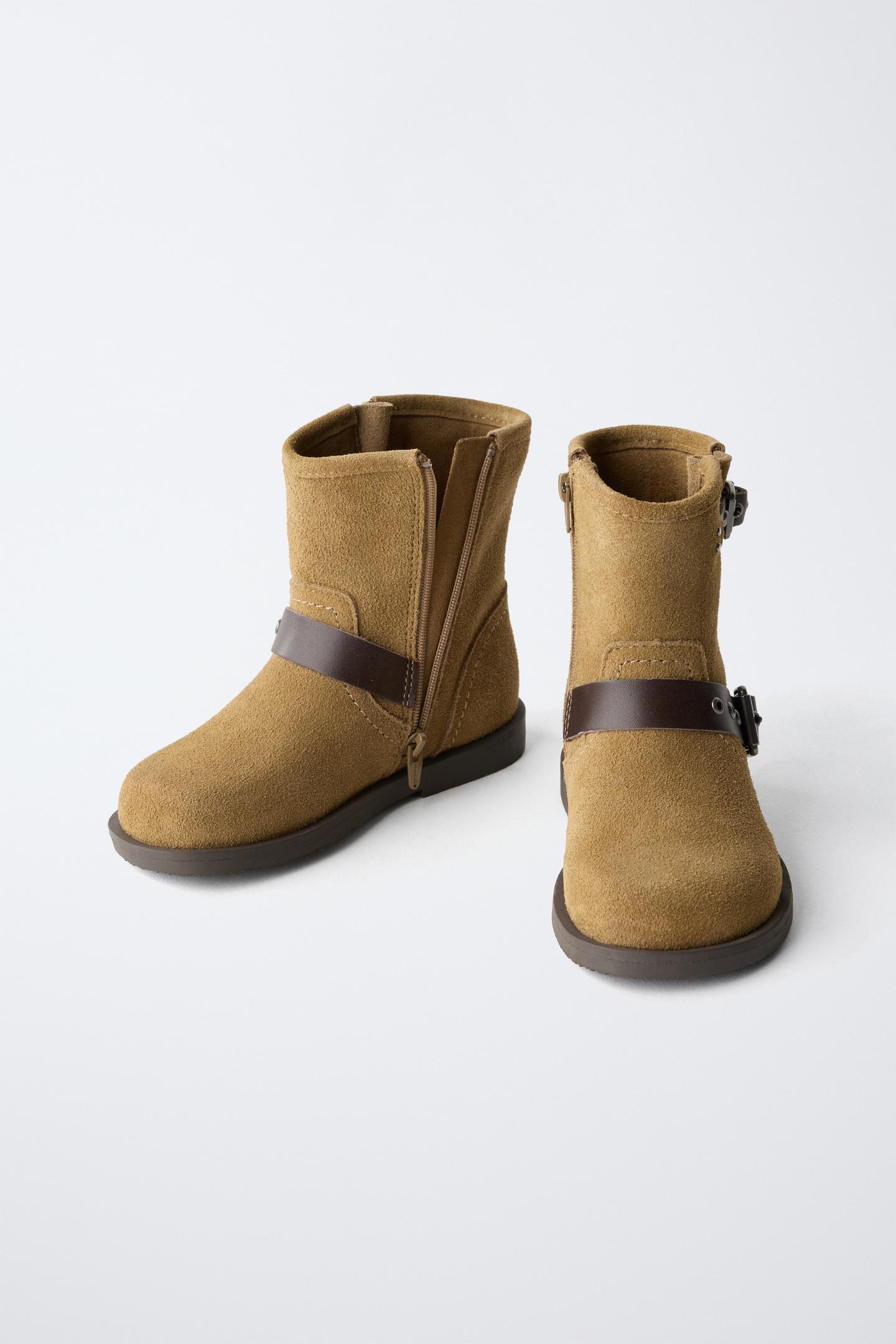Детские ботинки Zara Leather Double-Buckle Ankle, цвет: Коричневый — фото 3