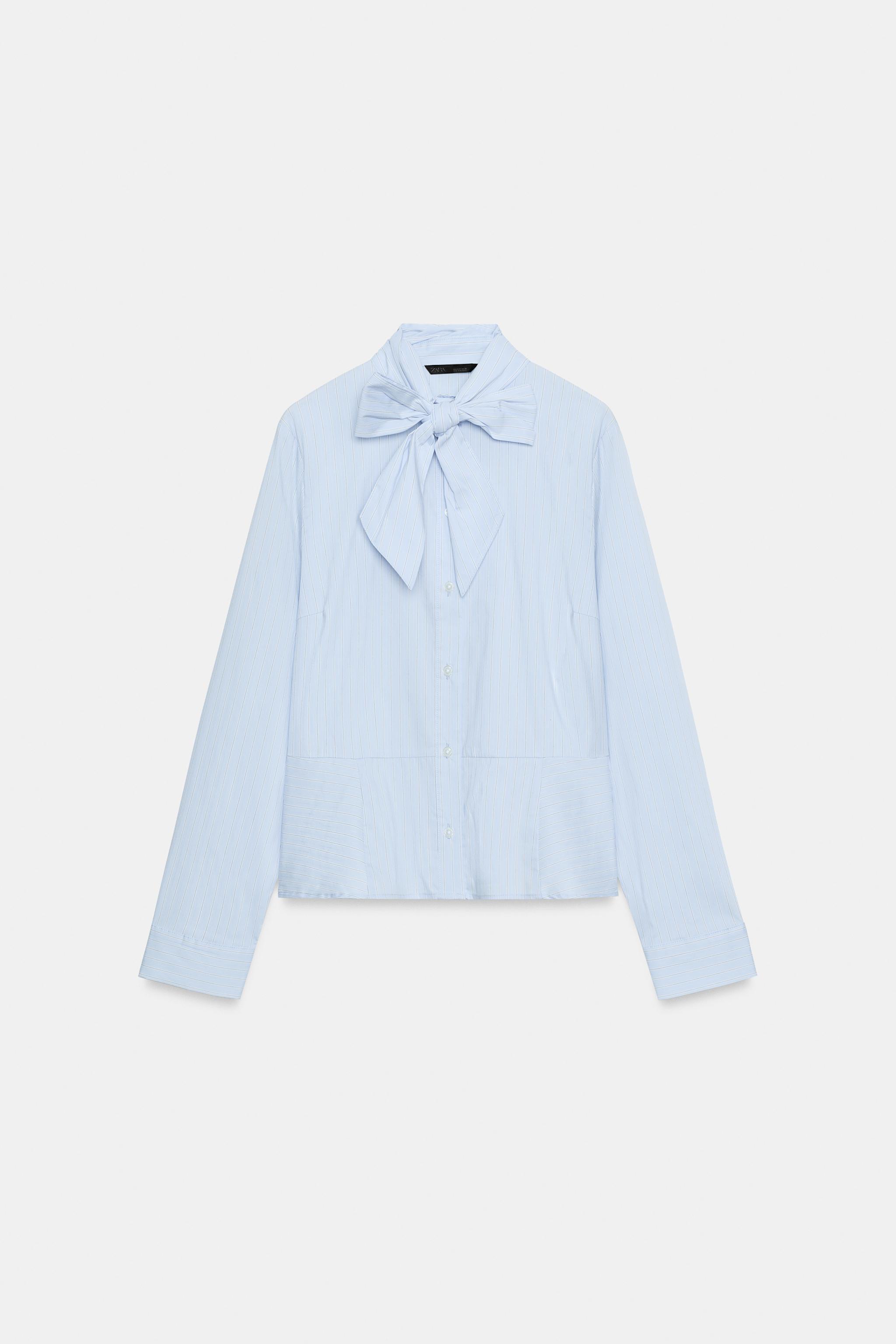 STRIPED TIE-NECK BLOUSE