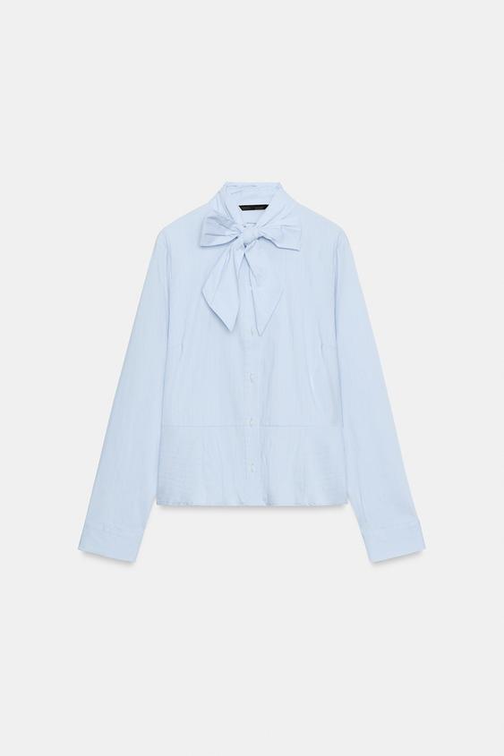 STRIPED SHIRT WITH TIED DETAIL - Blue/White by Zara - Image 4