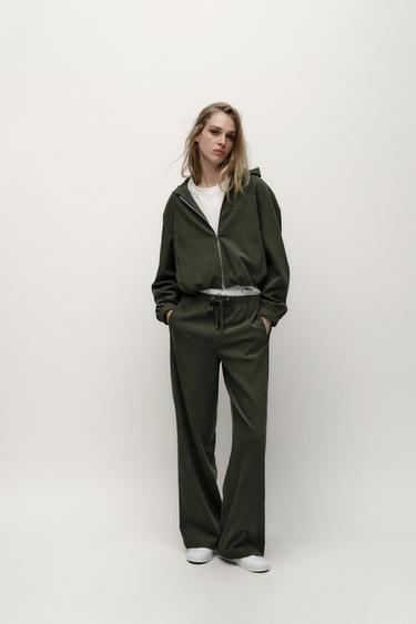 WIDE-LEG TEXTURED TROUSERS - Dark khaki by Zara - Image 0