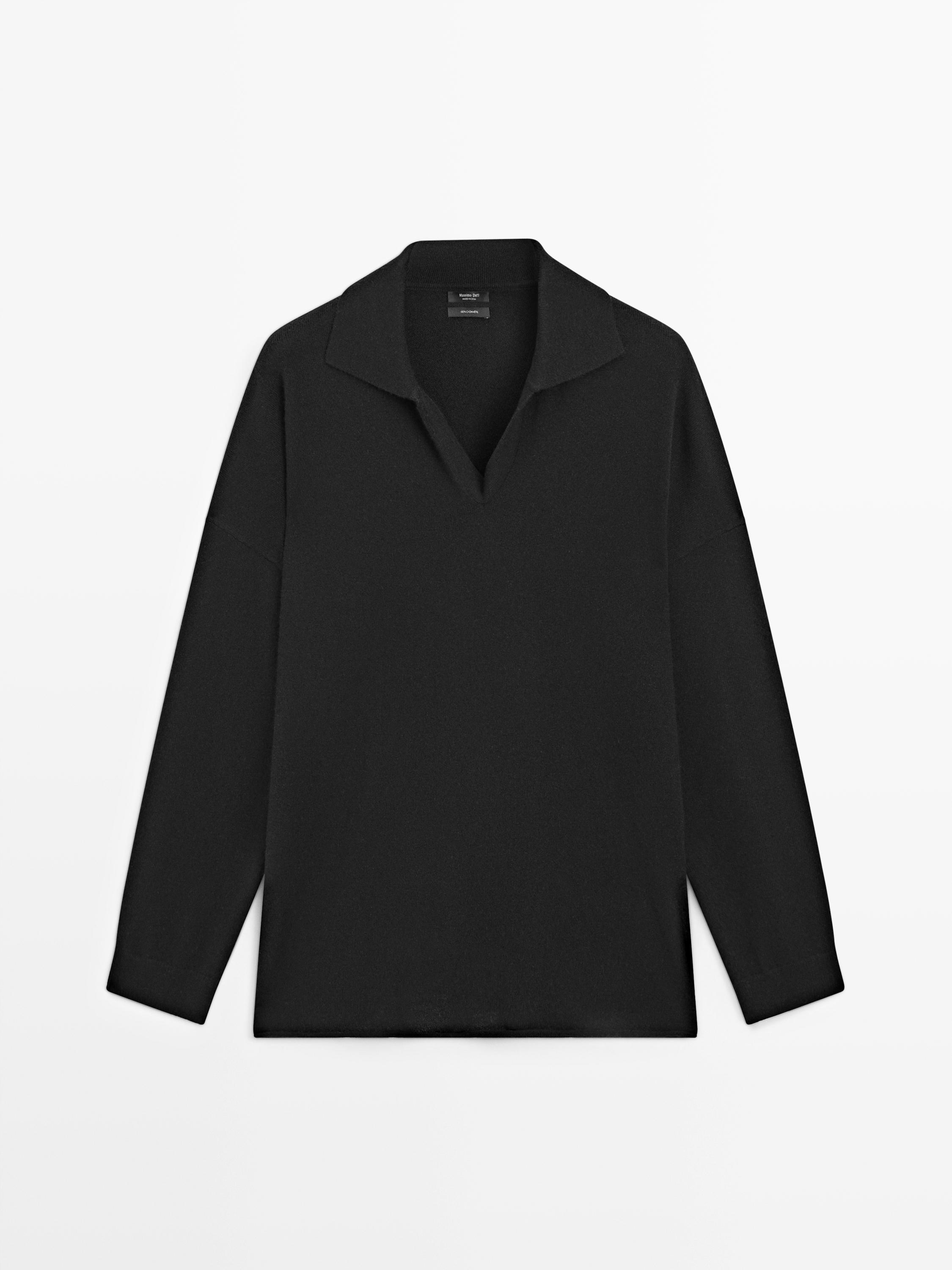 100% cashmere oversize polo collar sweater