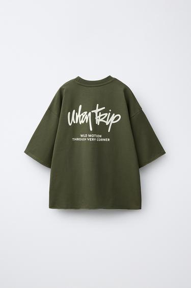 T-SHIRT MOLLETONNÉ À DÉCOUPES - Kaki de Zara - Image 1