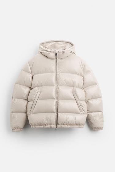 Zara 100% FEATHER FILL PUFFER JACKET - Pearl gray