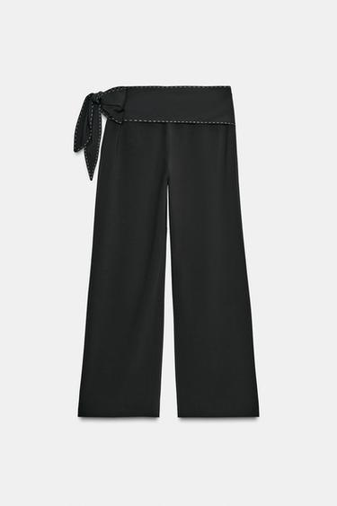 HOSE MIT SCHLEIFE UND STEPPNÄHTEN - Schwarz von Zara