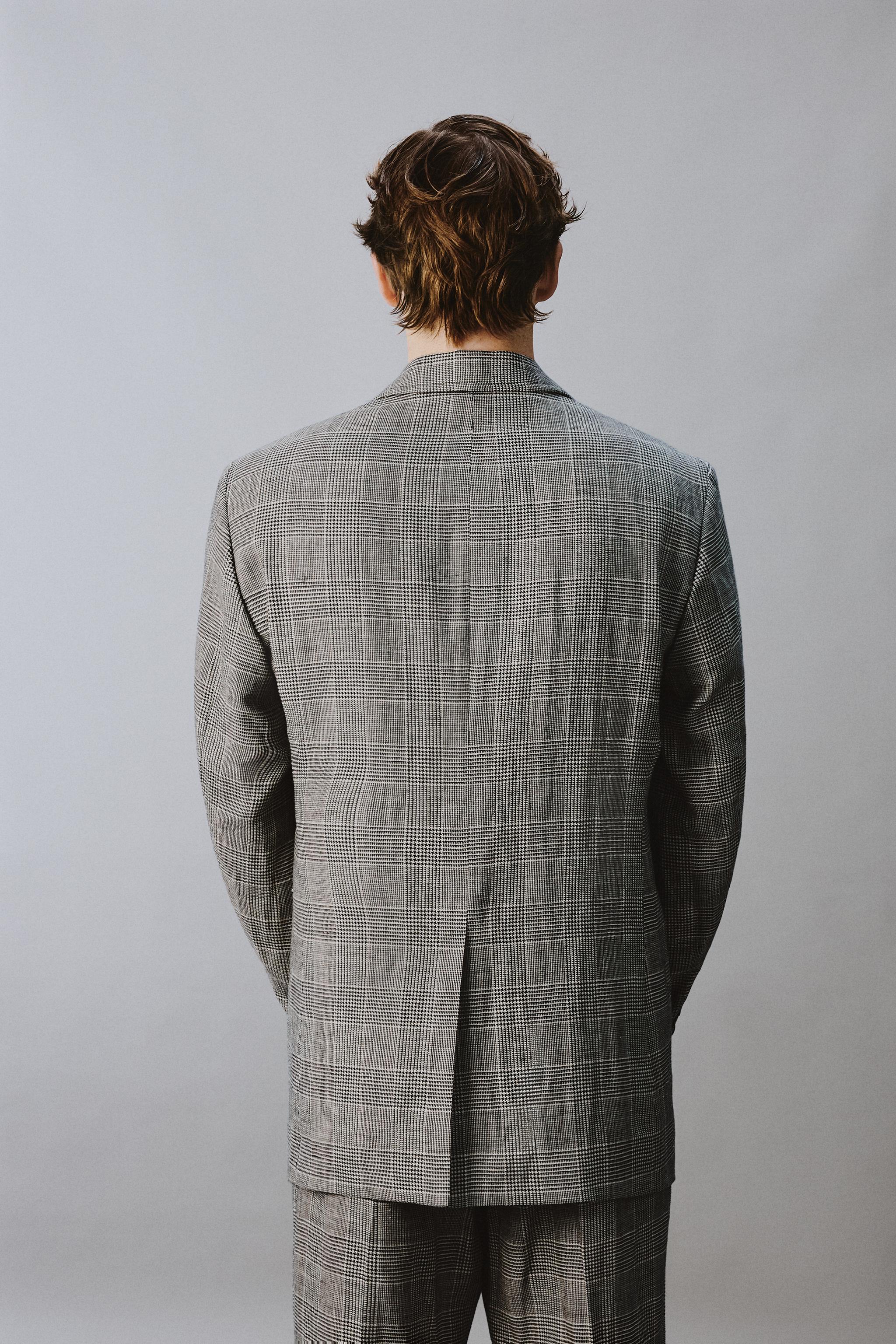 VESTE CROISÉE COSTUME CARREAUX LAINE - LIN AARON LEVINE X ZARA