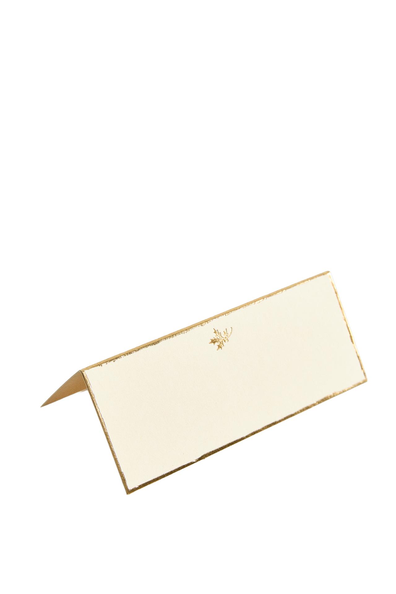 RECTANGULAR PAPER PLACE CARD WITH GOLD RIM AND CHRISTMAS MOTIF (PACK OF 12)