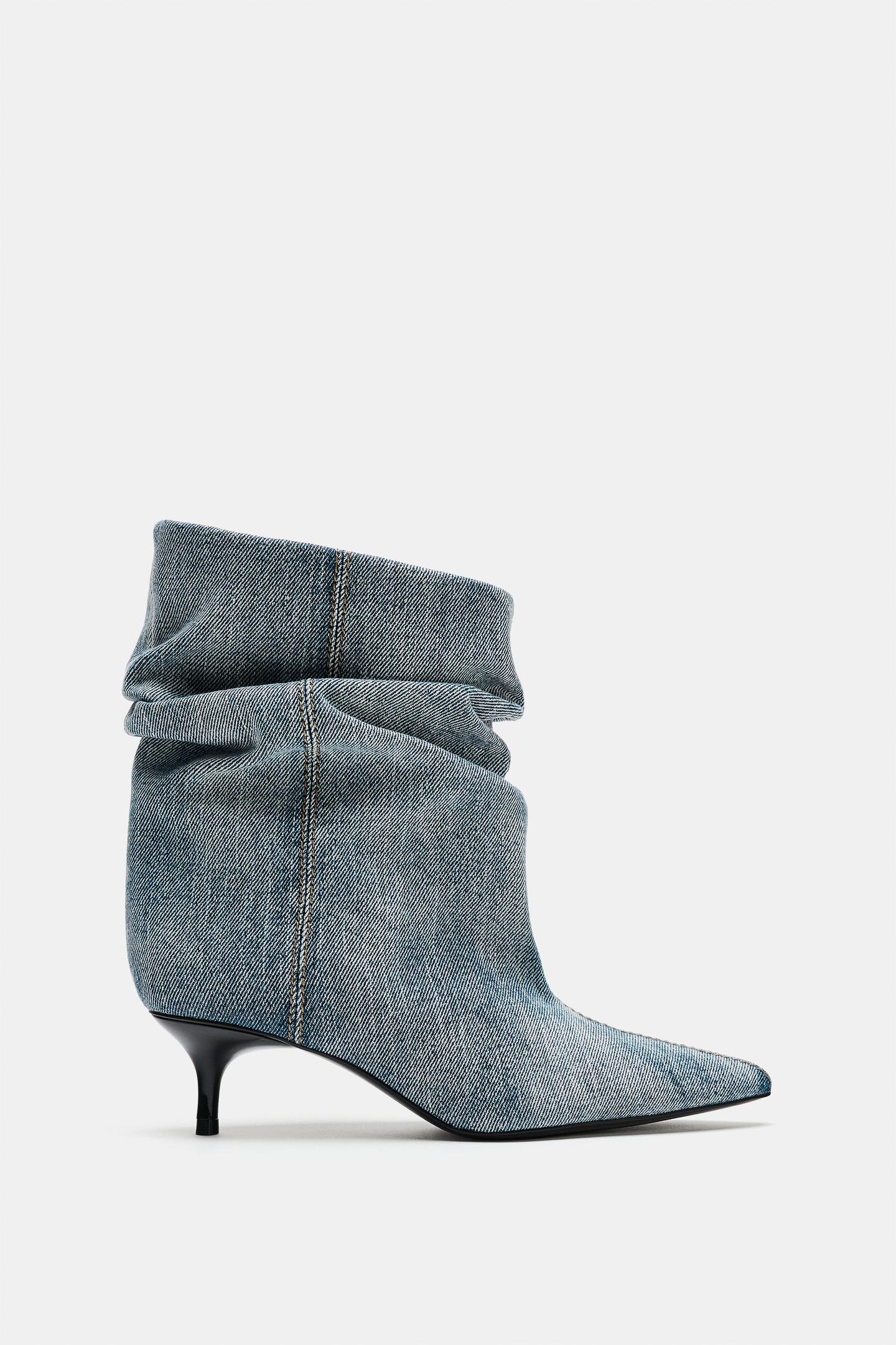 Женские ботинки Zara Ruched Kitten Heel, цвет: Синий — фото 3