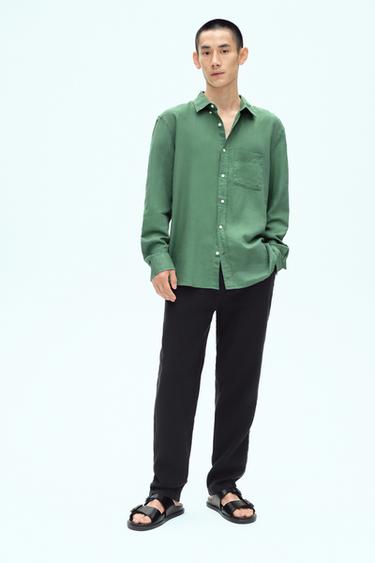 LINEN BLEND TROUSERS - Black by Zara
