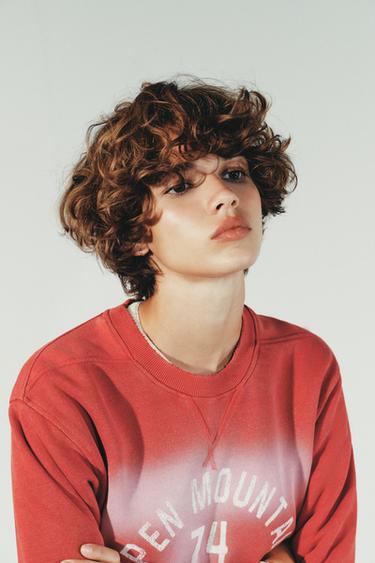 FADED-EFFECT SWEATSHIRT WITH SLOGAN - Red by Zara - Image 2