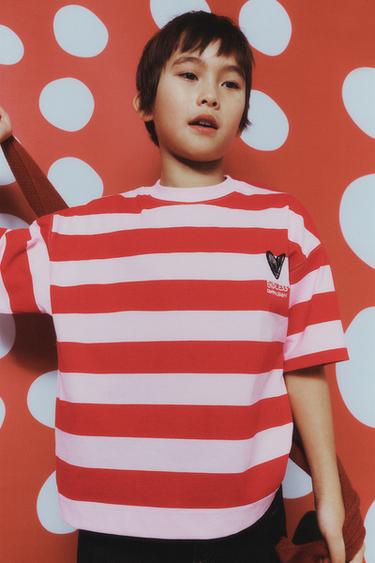 STRIPED T-SHIRT WITH HEART - Pink / White by Zara